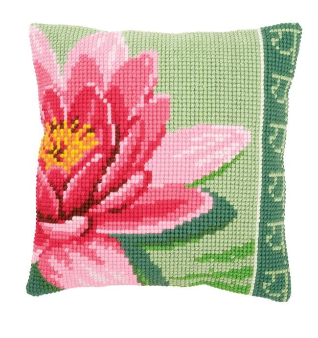 Cuscino Punto Croce Fiore di Loto Rosa Cuscino Punto Croce Fiore di Loto Rosa