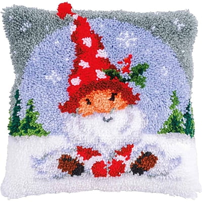 Kit Latch Hook Cuscino Gnomo di Natale sulla Neve