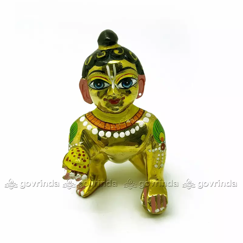 Laddu Gopal with Makeup | Brass Golden Color | Thakur Ji, Kahna, Krishna Murti Idol (Weight: 1000 Gram) Laddu Gopal with Makeup | Brass Golden Color | Thakur Ji, Kahna, Krishna Murti Idol (Weight: 1000 Gram)