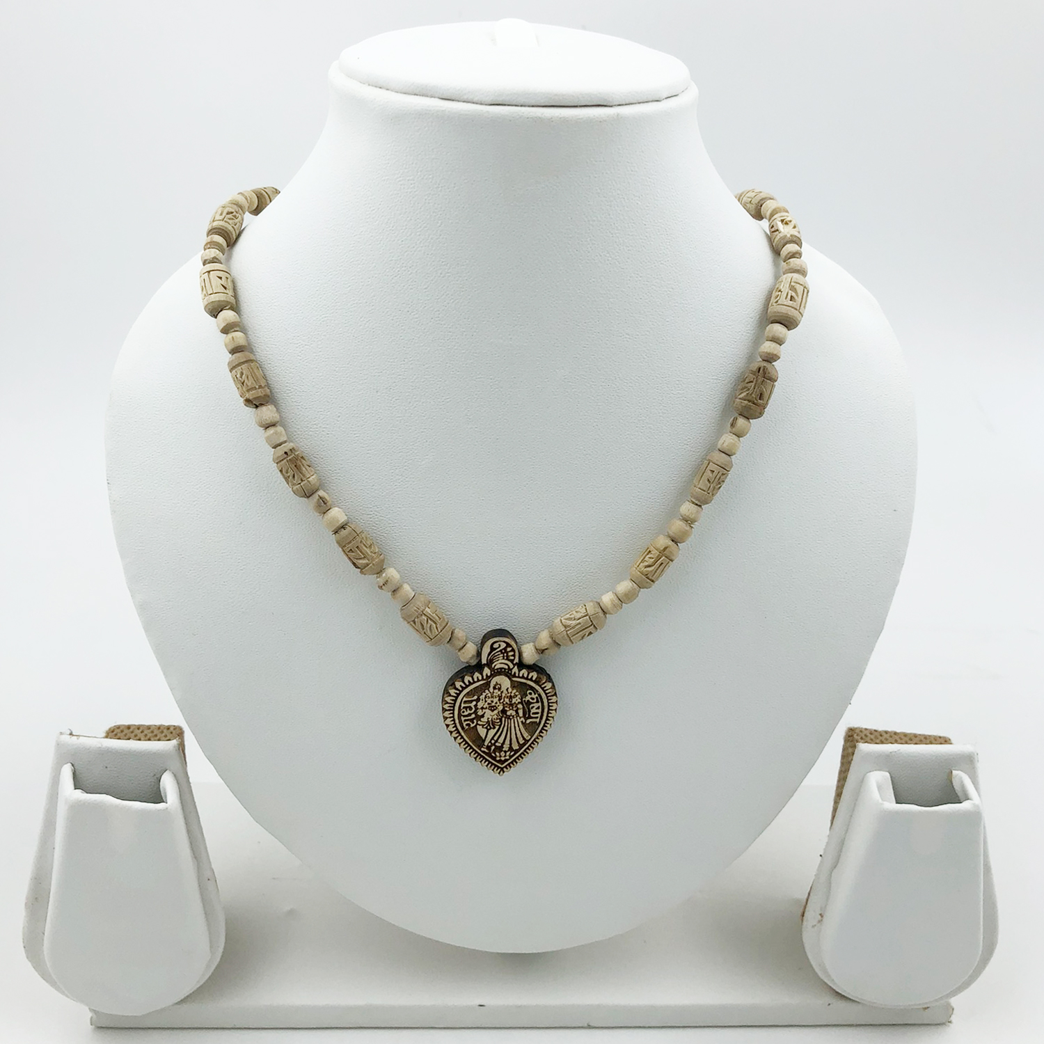 Tulsi Mala Radha Engraved over Beads with Radha Krishna Handicraft Pandent Tulsi Mala Radha Engraved over Beads with Radha Krishna Handicraft Pandent
