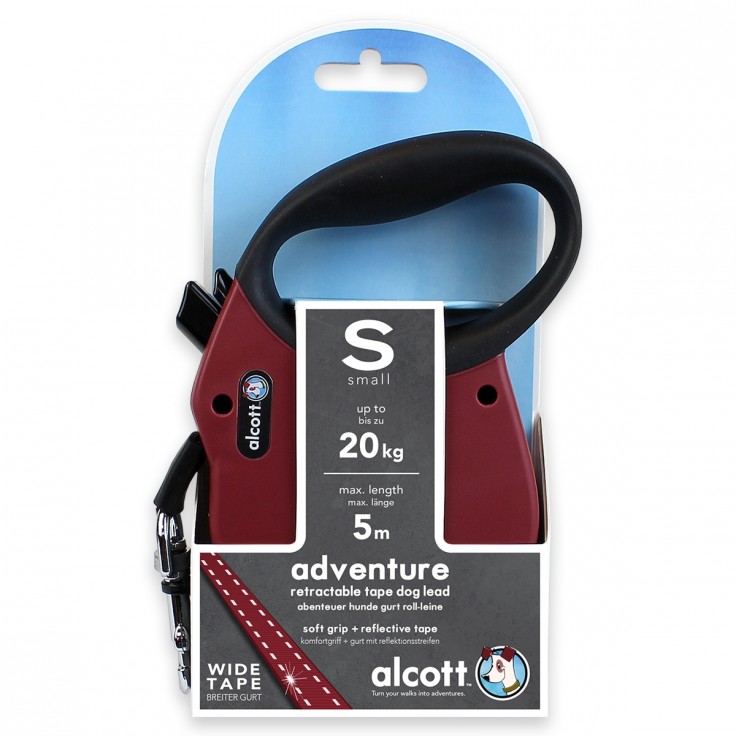 ALCOTT ADVENTURE RETRACTABLE LEASH, 5 M - SMALL - RED ALCOTT ADVENTURE RETRACTABLE LEASH, 5 M - SMALL - RED