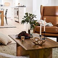CALIFORNIA SOLID MANGO WOOD COFFEE TABLE IN LIGHT WALNUT STAINED FINISH