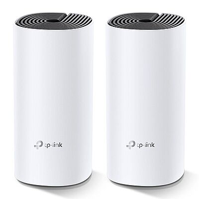 Two TP‑LINK Deco M4 AC1200 mesh units displayed side by side Two TP‑LINK Deco M4 AC1200 mesh units displayed side by side