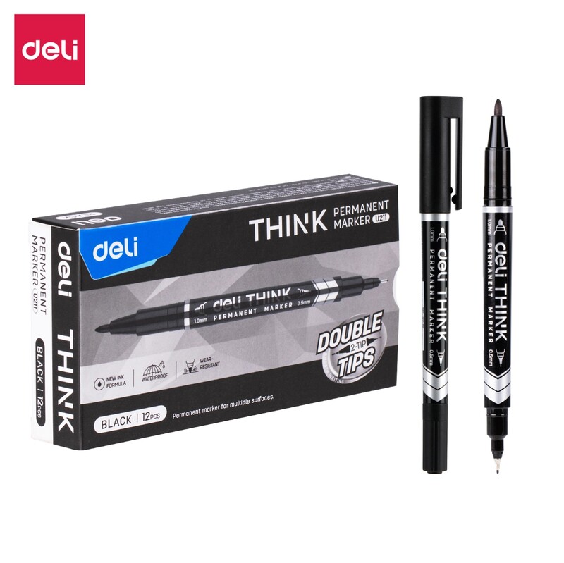 DELI U211 PERM DOUBLE-TIP MARKER BLACK DELI U211 PERM DOUBLE-TIP MARKER BLACK