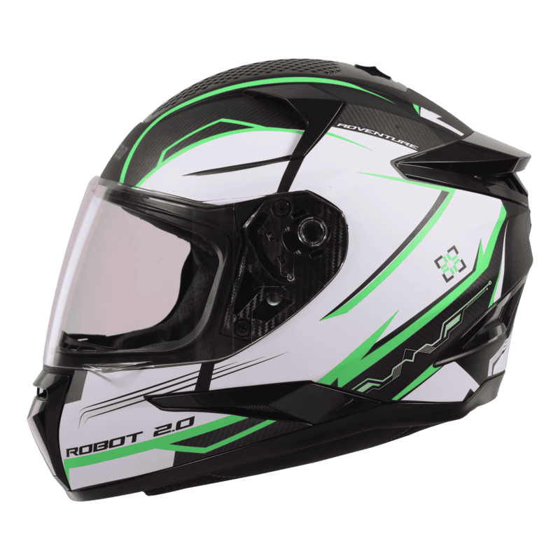 STEELBIRD SBH-35 DOT ROBOT 2.0 ADVENTURE MATT BLACK/GREEN C/V (L) WITH EXTRA SILVER VISOR