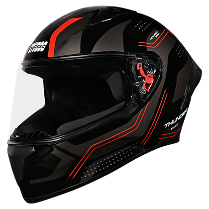 STUDDS THUNDER D2 DRAKEN BLACK N4 GREY C/V (L) WITH SPOILER AND MIRROR VISOR