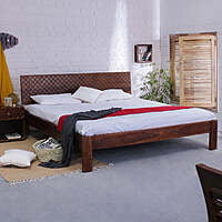 Checkered Solid Sheesham Wood Bed In Light Wallnut - King Size Checkered Solid Sheesham Wood Bed In Light Wallnut - King Size