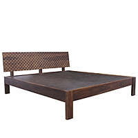Checkered Solid Sheesham Wood Bed In Light Wallnut - King Size Checkered Solid Sheesham Wood Bed In Light Wallnut - King Size