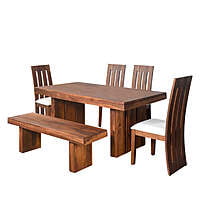 Solid Wood 6-Seater Dining Set | Rustic Table with Bench & Slatted Chairs